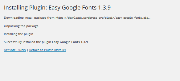 Hoàn tất cài đặt plugin Easy Google Fonts