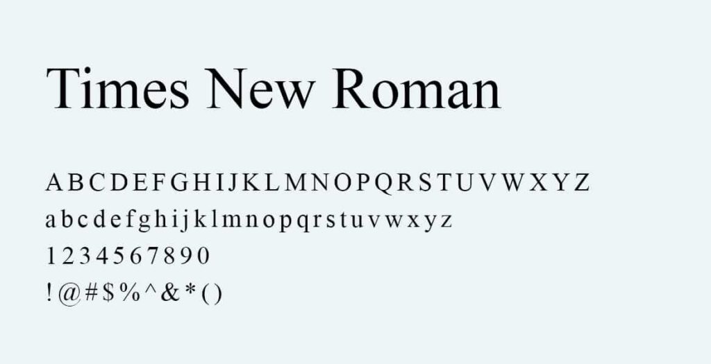 Times New Roman là một trong những font chữ tiêu chuẩn cho website
