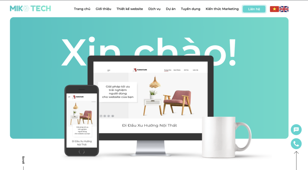 Bố cục giao diện hình ảnh lớn trang chủ website Mikotech