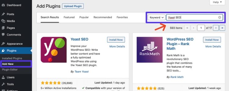 Tìm kiếm Yoast SEO trên kho plugin