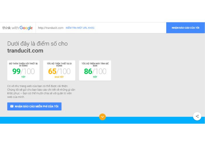 Công cụ kiểm tra tốc độ website Think with Google