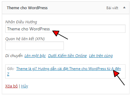 Thay đổi tên hiển thị của một mục trong Menu WordPress
