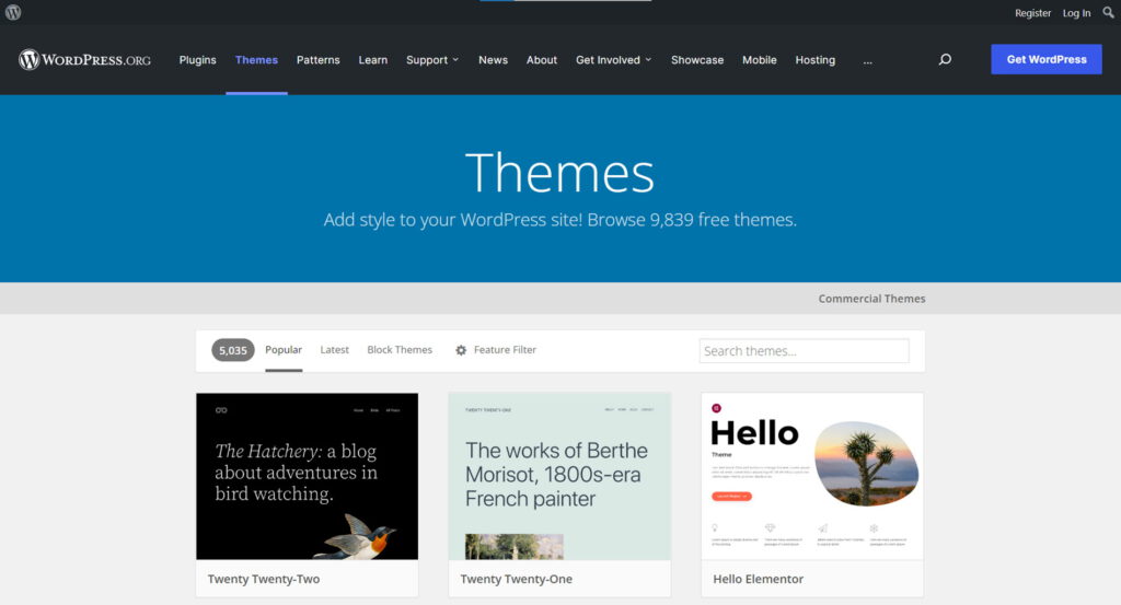 Thư viện theme miễn phí khổng lồ trên wordpress.org