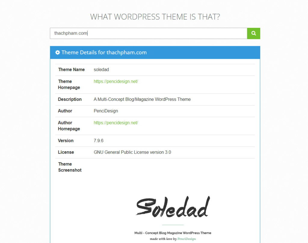 Tìm tên theme wordpress tại whatwpthemeisthat