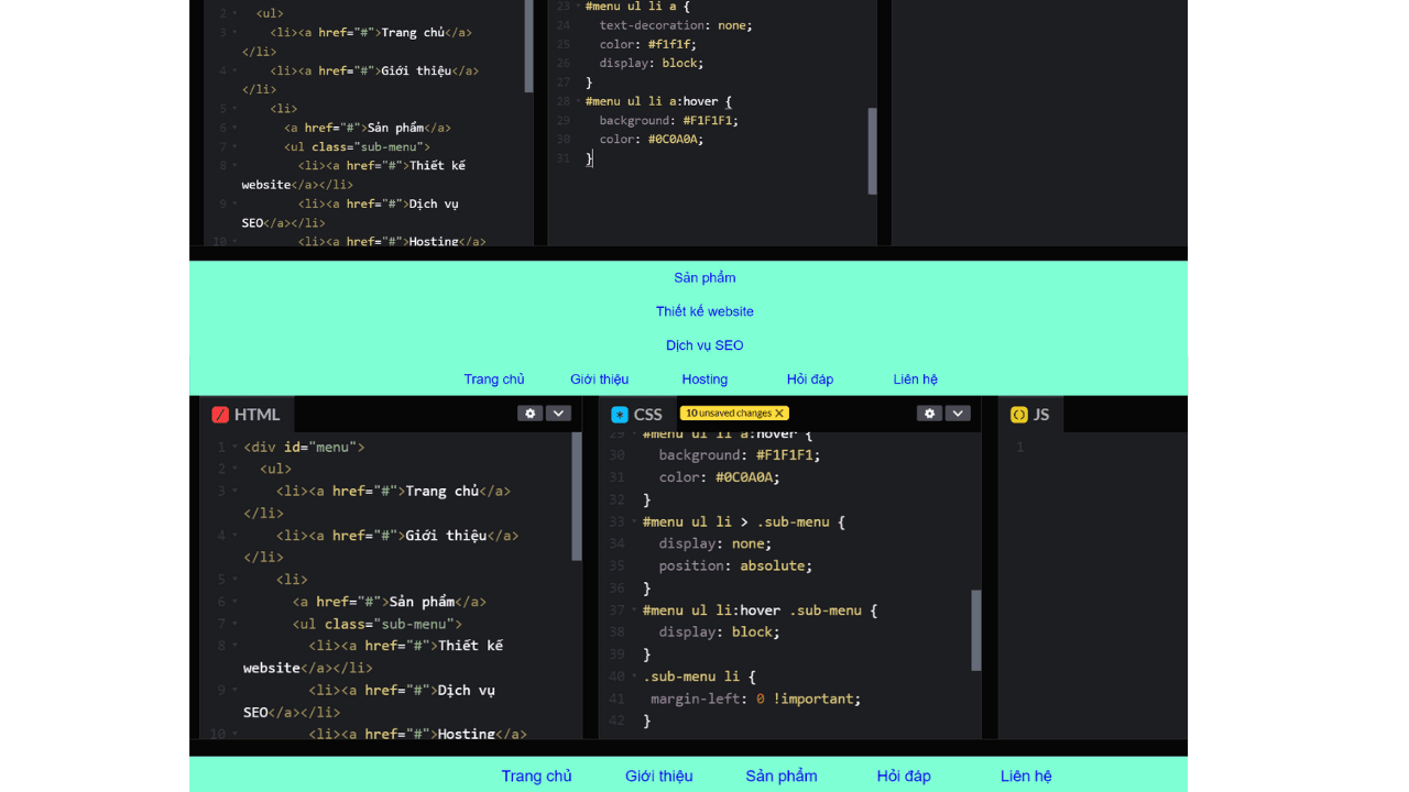 3 bước đơn giản để tạo menu trong HTML & CSS kiểu ngang, dọc