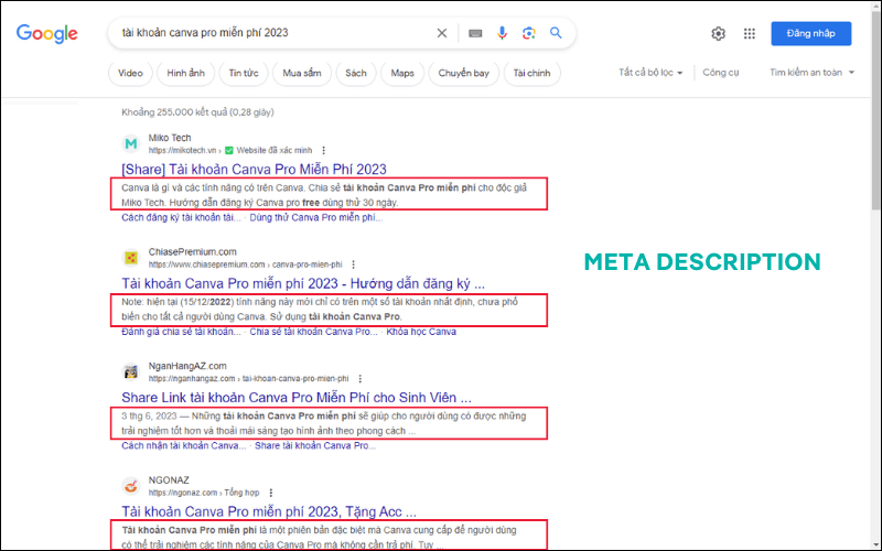 Meta Description (đoạn mô tả) xuất hiện trong kết quả tìm kiếm về một bài viết của Miko Tech