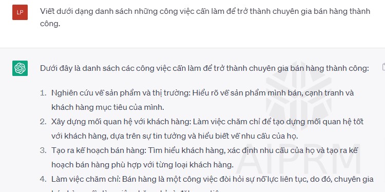 Prompt viết dưới dạng danh sách