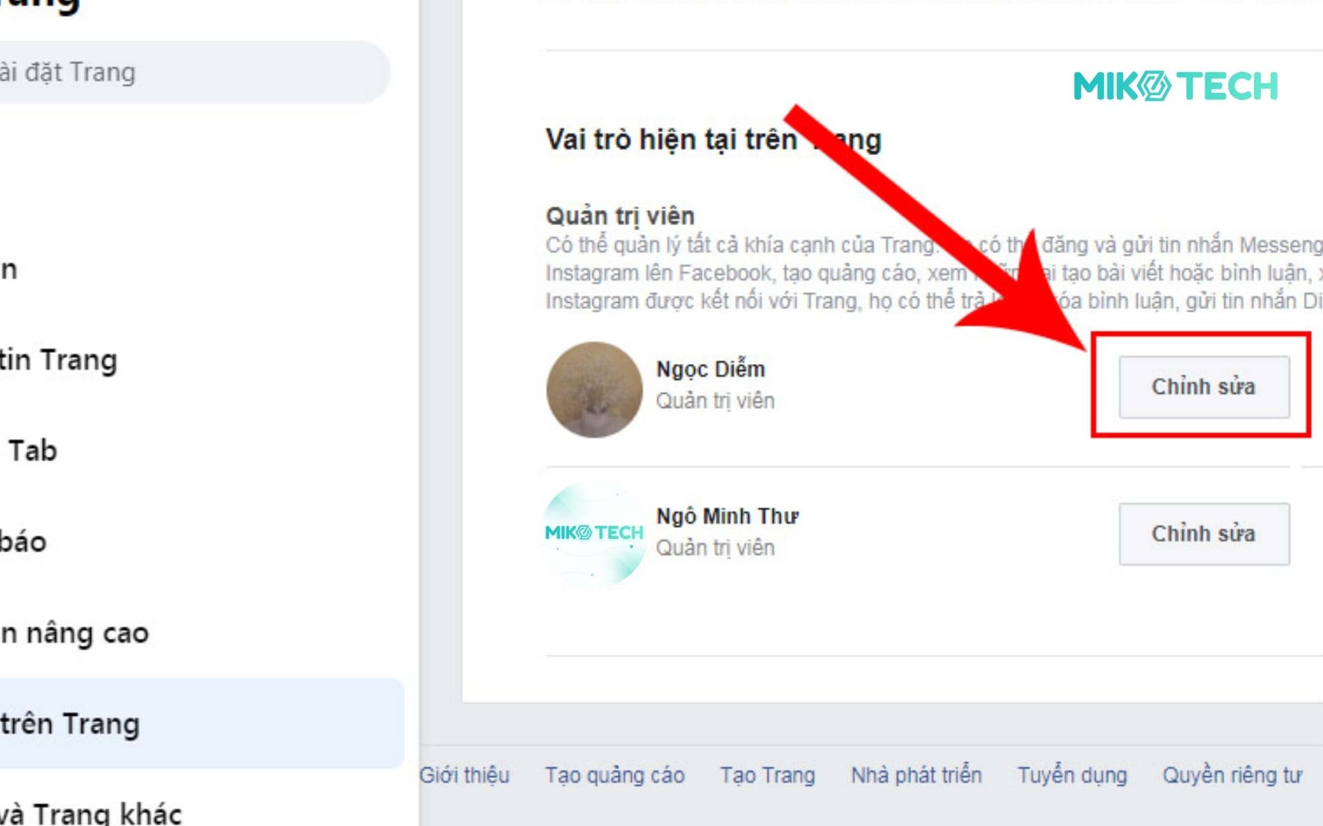 Chọn Vai trò trên trang
