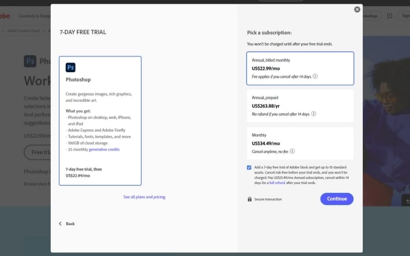 Chọn gói sử dụng Photoshop