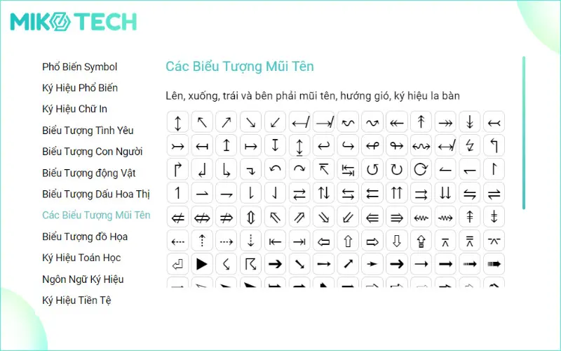 biểu tượng mũi tên