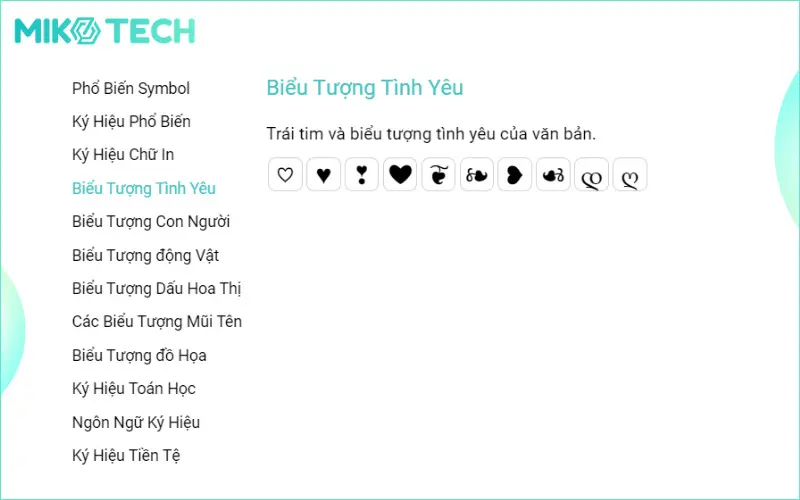 biểu tượng trái tim