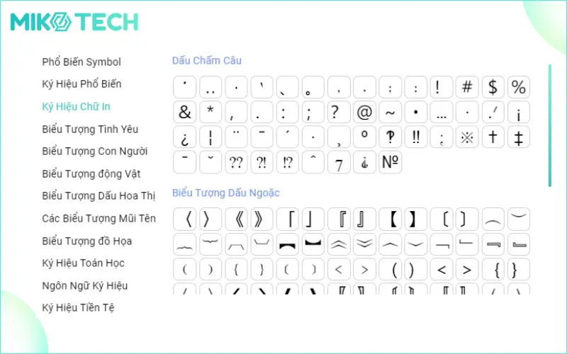 Biểu tượng, kí hiệu dấu câu
