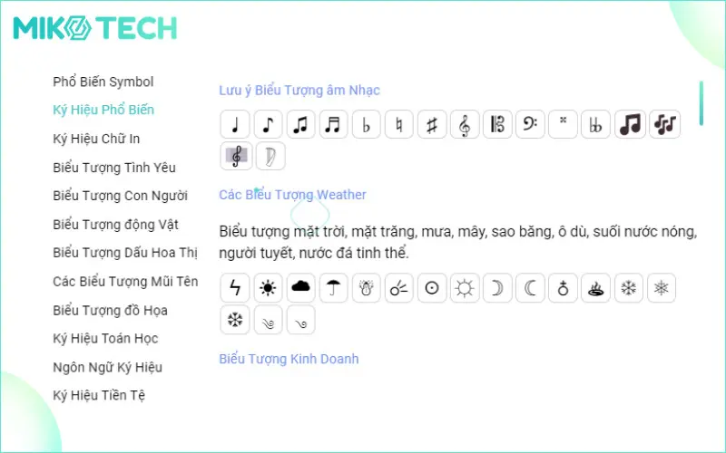 Biểu tượng phổ biến
