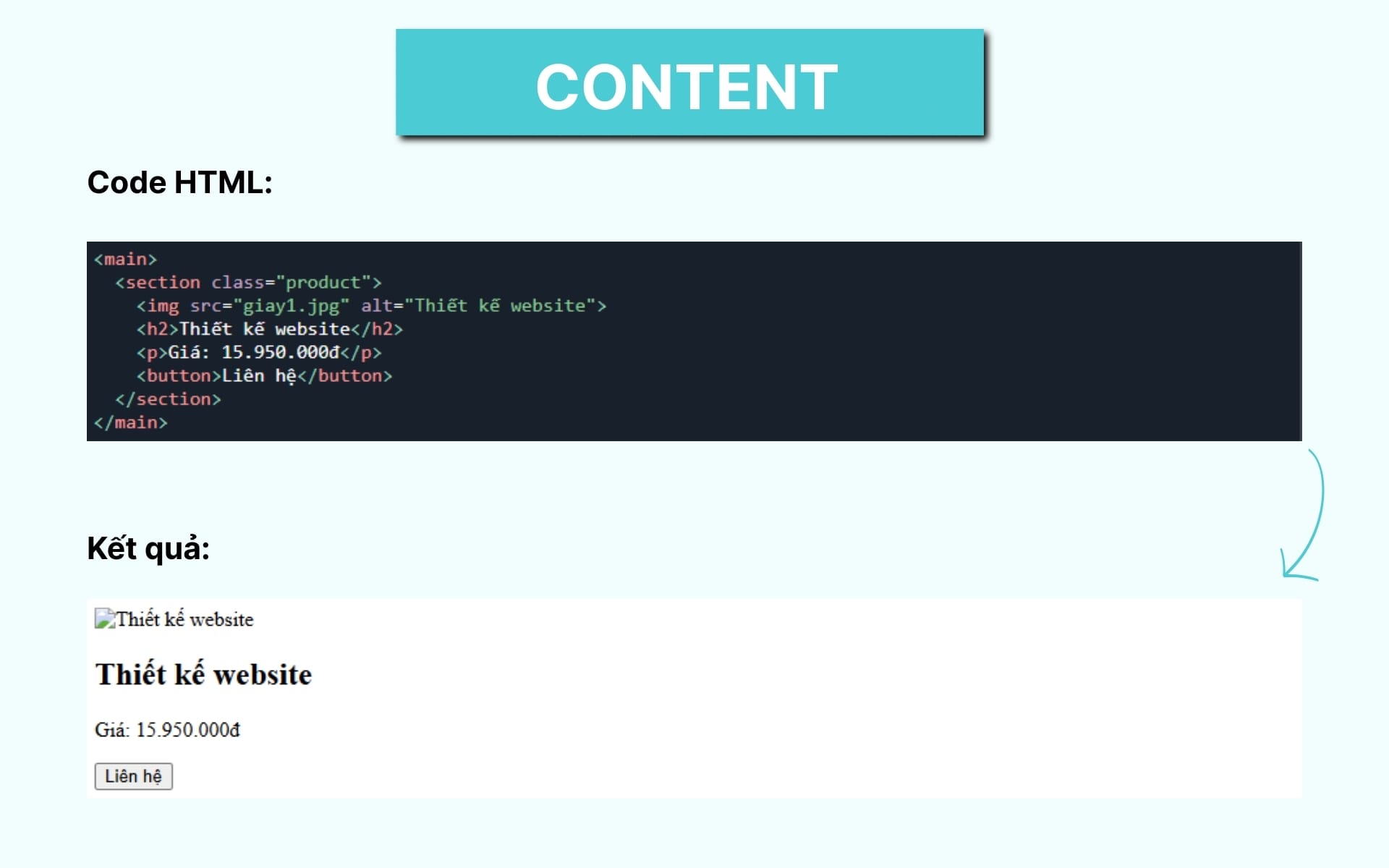 Code HTML phần content