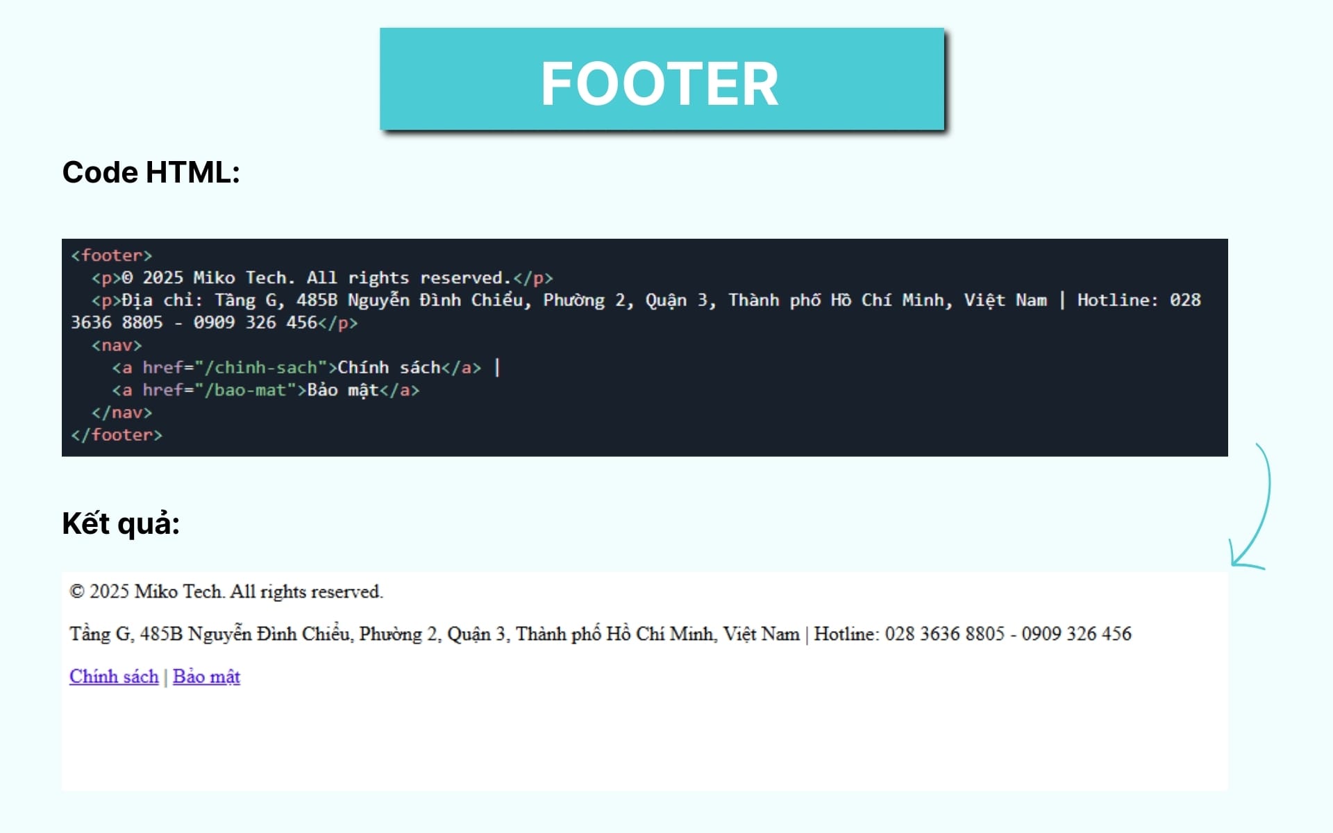Code HTML cho footer