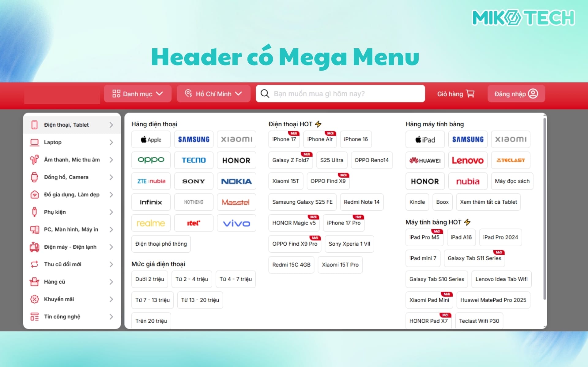 Header là gì? Tầm quan trọng và cách tối ưu header 9 Header có Mega Menu