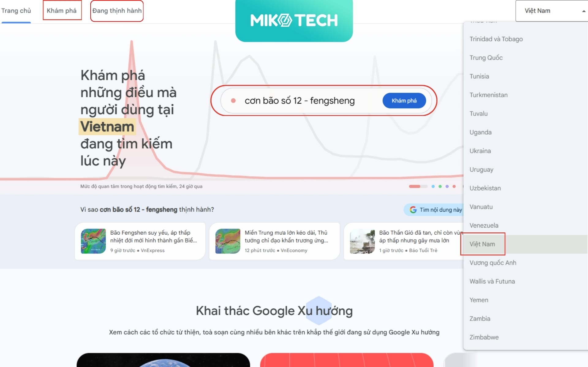 Khám phá xu hướng tìm kiếm tổng thể