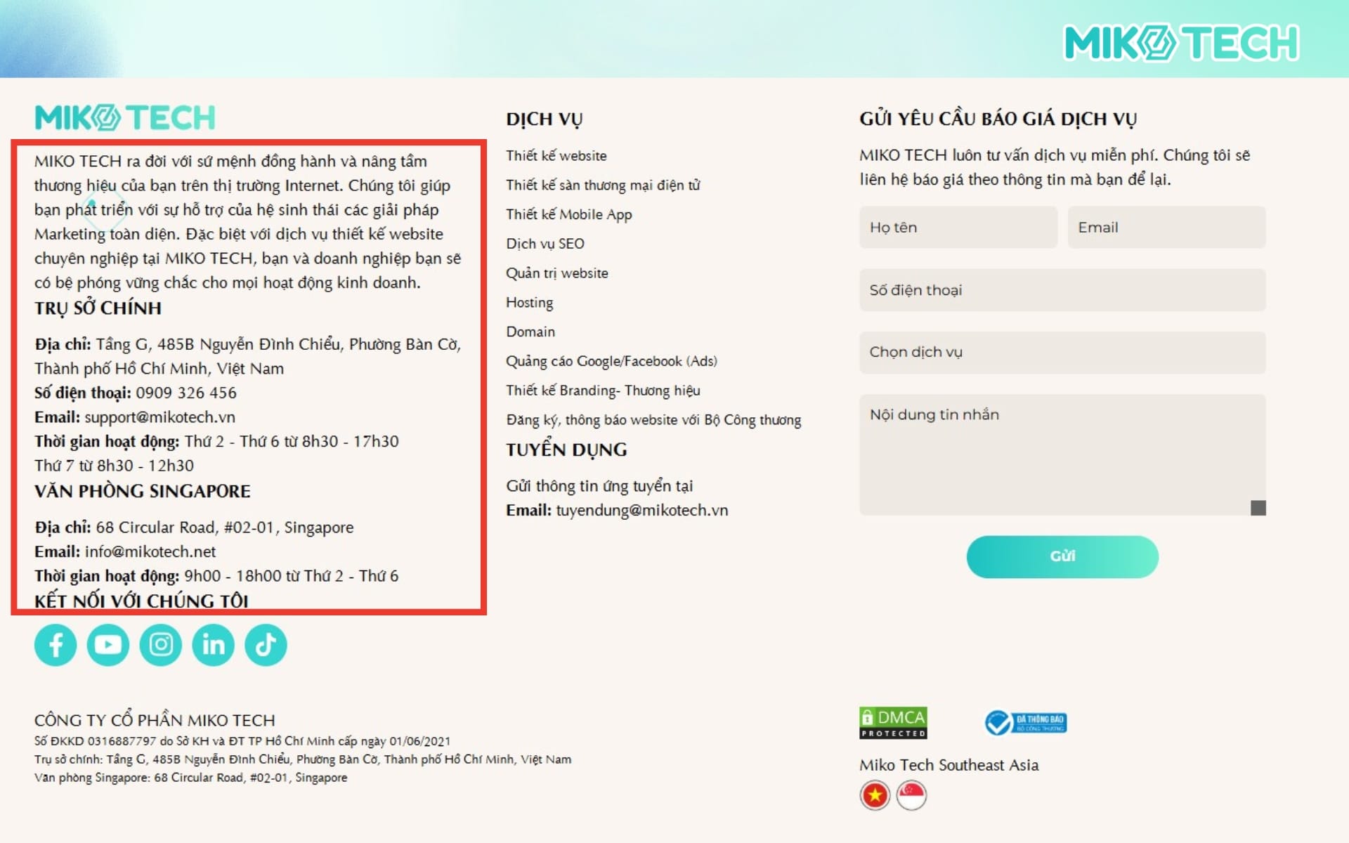 Footer là gì? Những lưu ý khi thiết kế Footer website 2 Thông tin doanh nghiệp