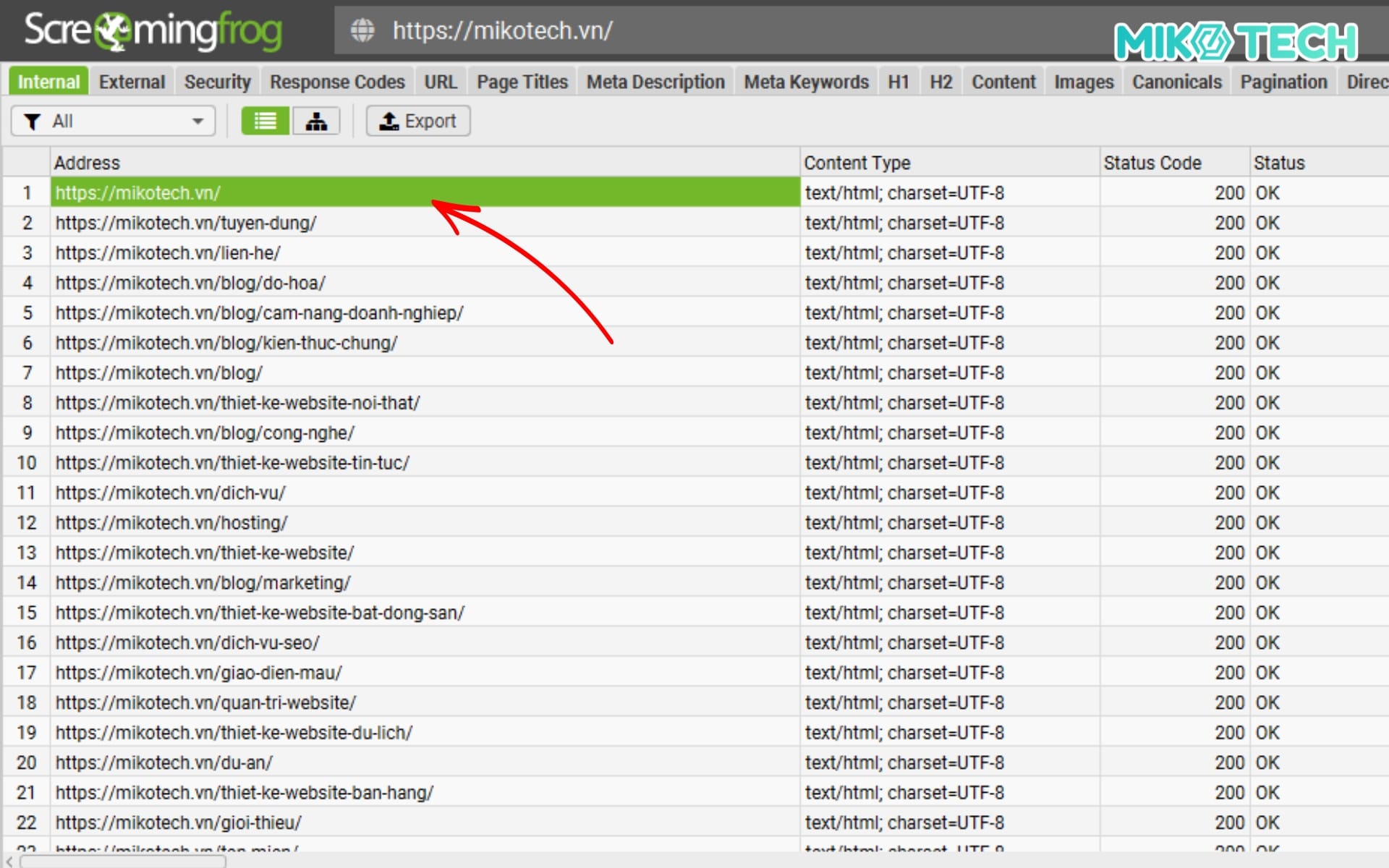 Screaming Frog là gì? Hướng dẫn chi tiết cho người mới 10 Chọn 1 URL bất kỳ