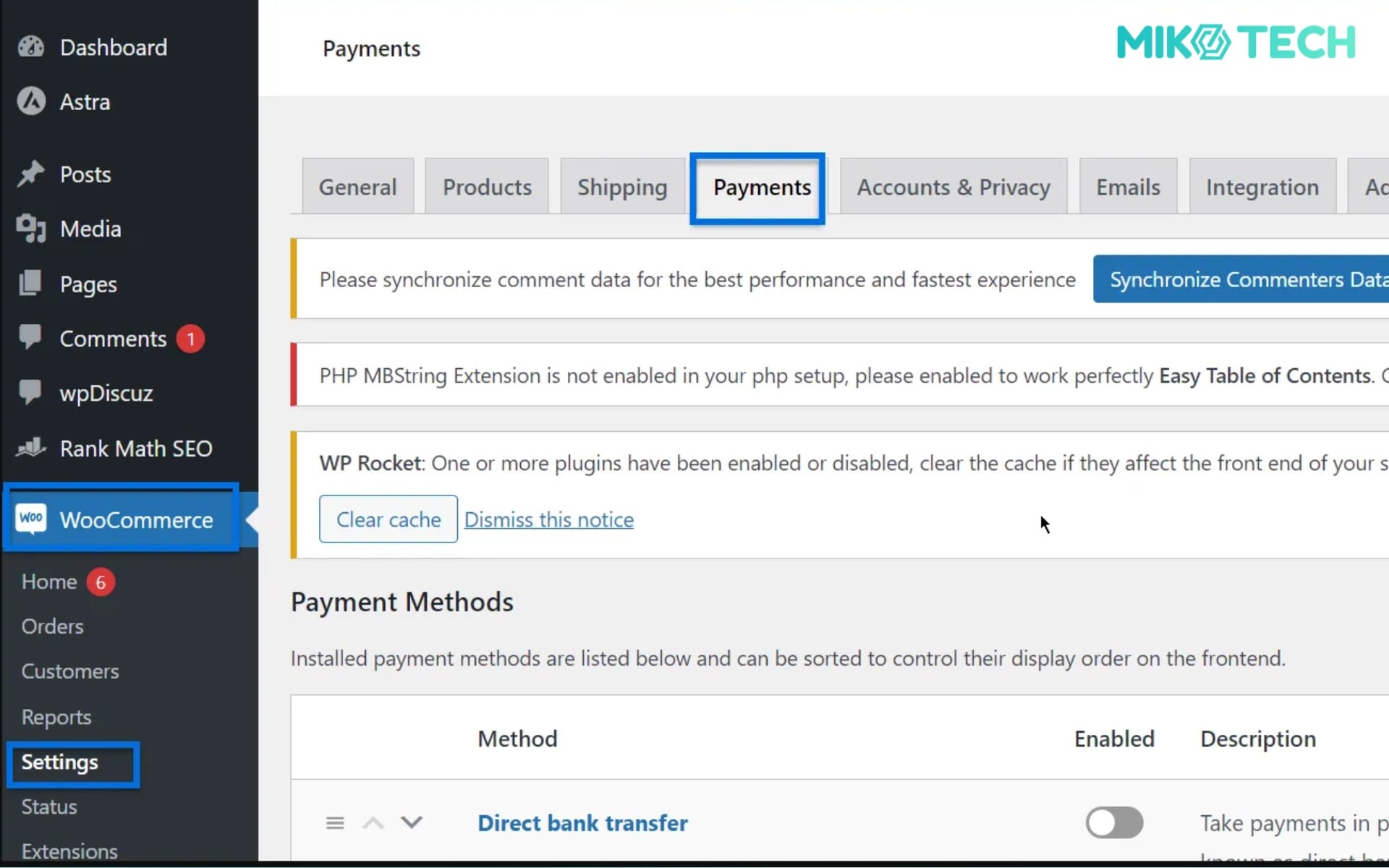 Cài đặt phương thức thanh toán