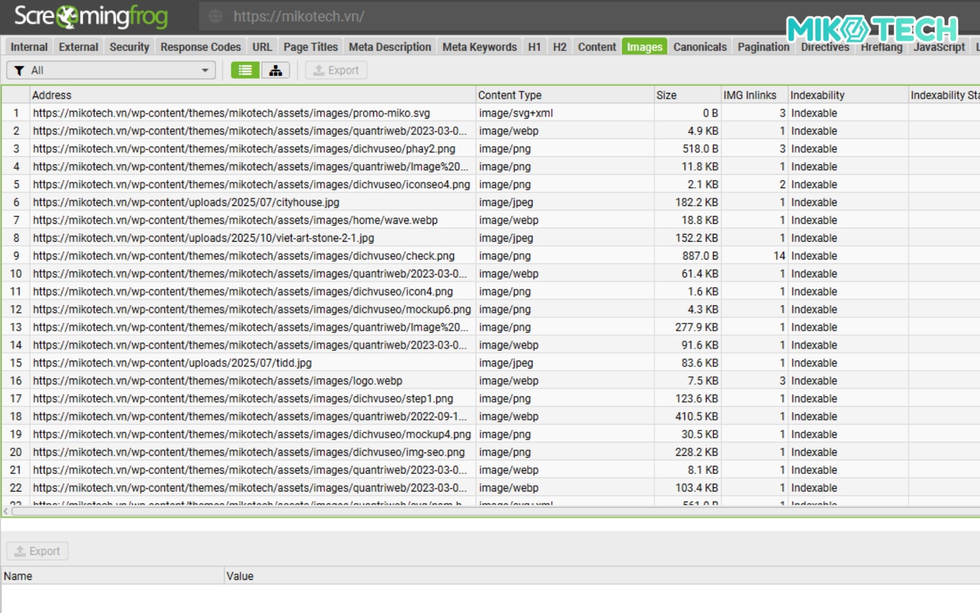 Screaming Frog là gì? Hướng dẫn chi tiết cho người mới 9 Kiểm tra các thẻ hình ảnh trên website