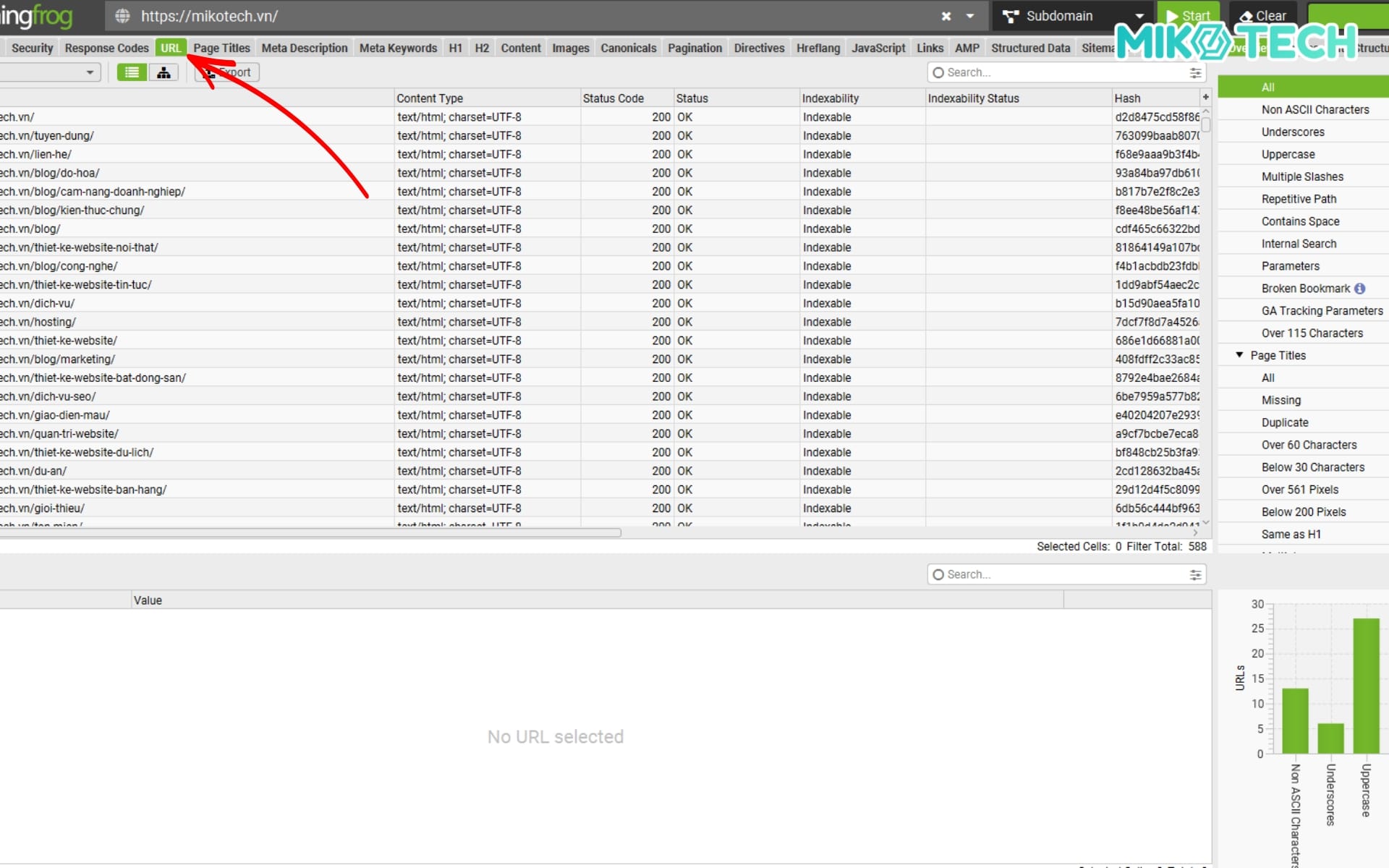 Screaming Frog là gì? Hướng dẫn chi tiết cho người mới 6 Chọn tab URL để kiểm tra cấu trúc