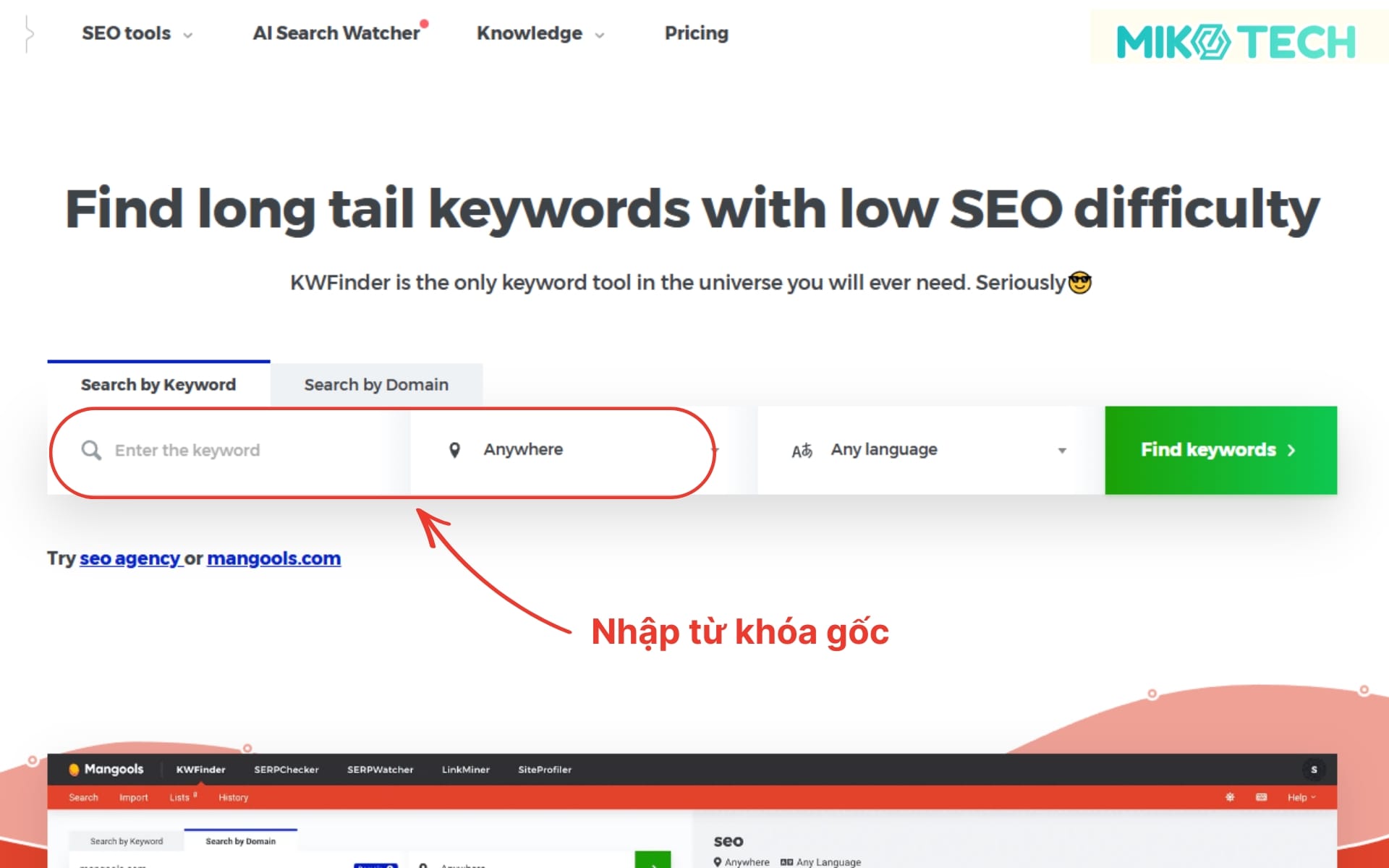 Nhập từ khóa gốc