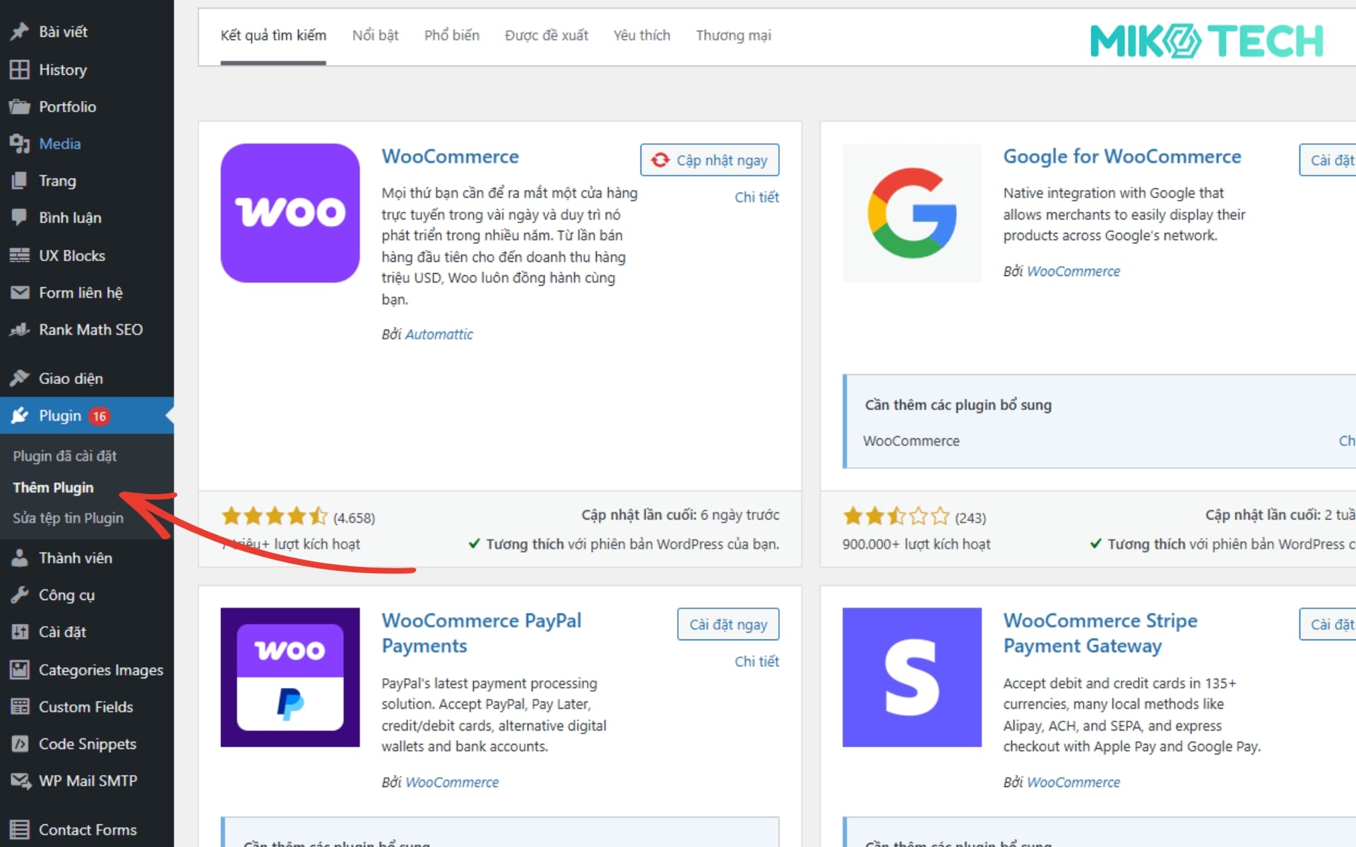 Cài đặt plugin Woocommerce 