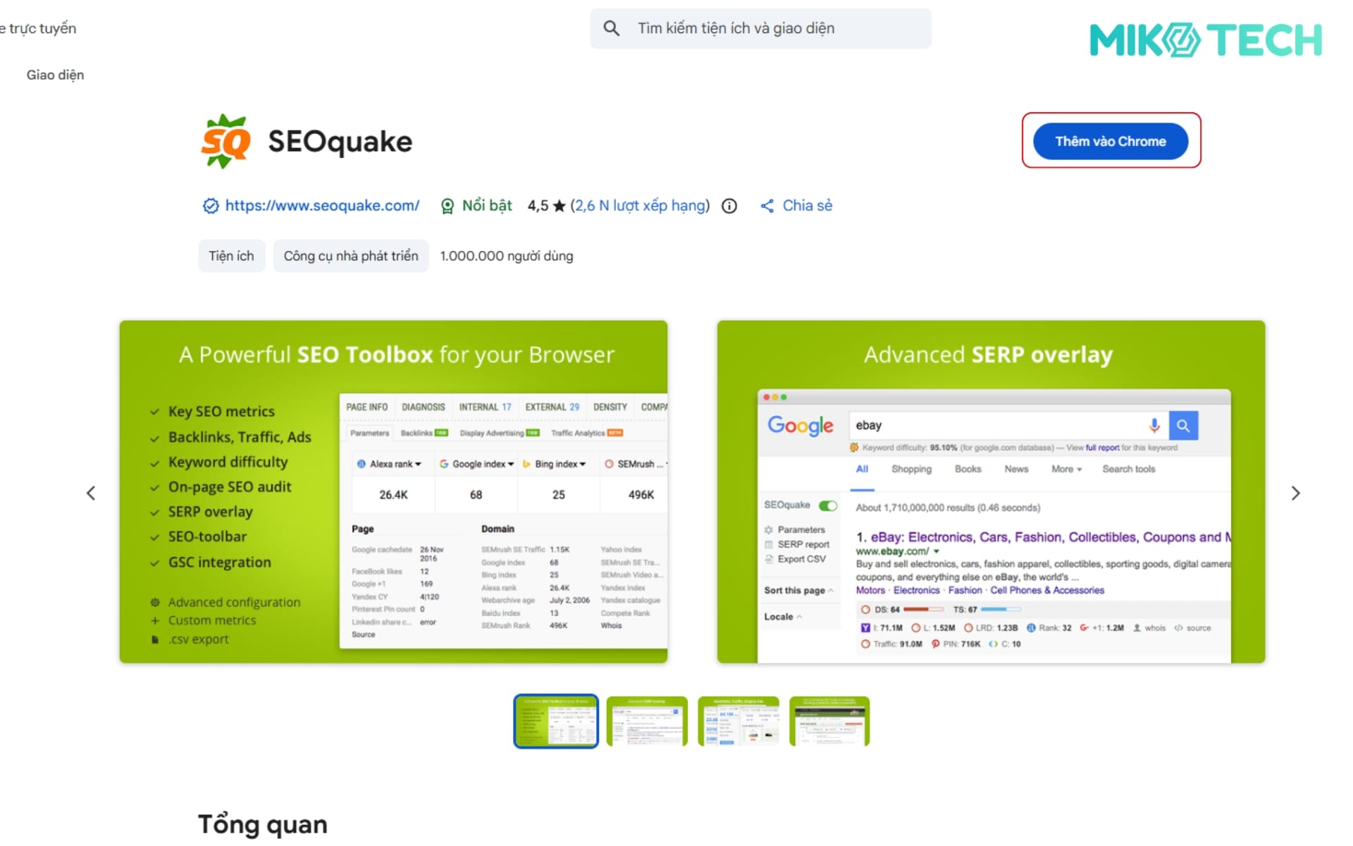 Cài đặt SEOquake trên Chrome