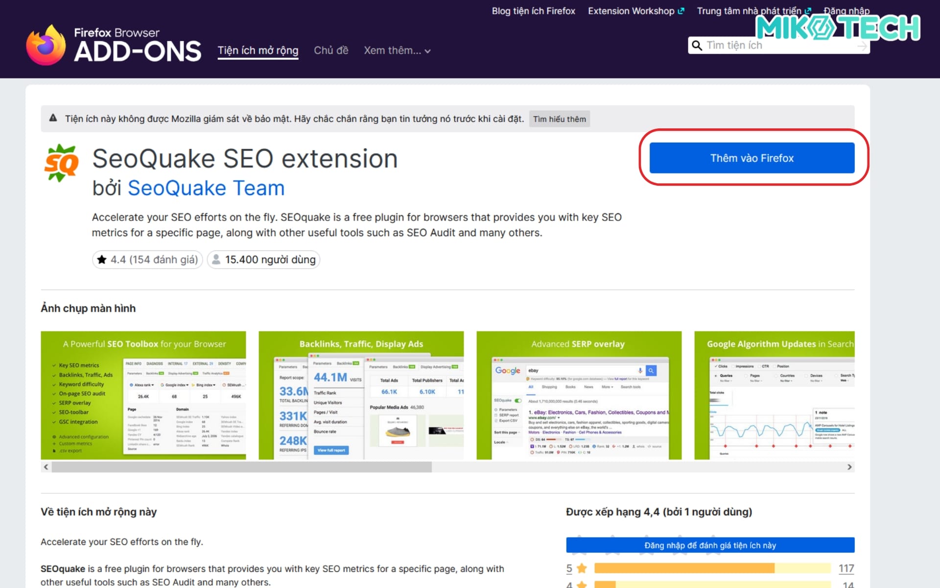 Cài đặt SEOquake trên Firefox
