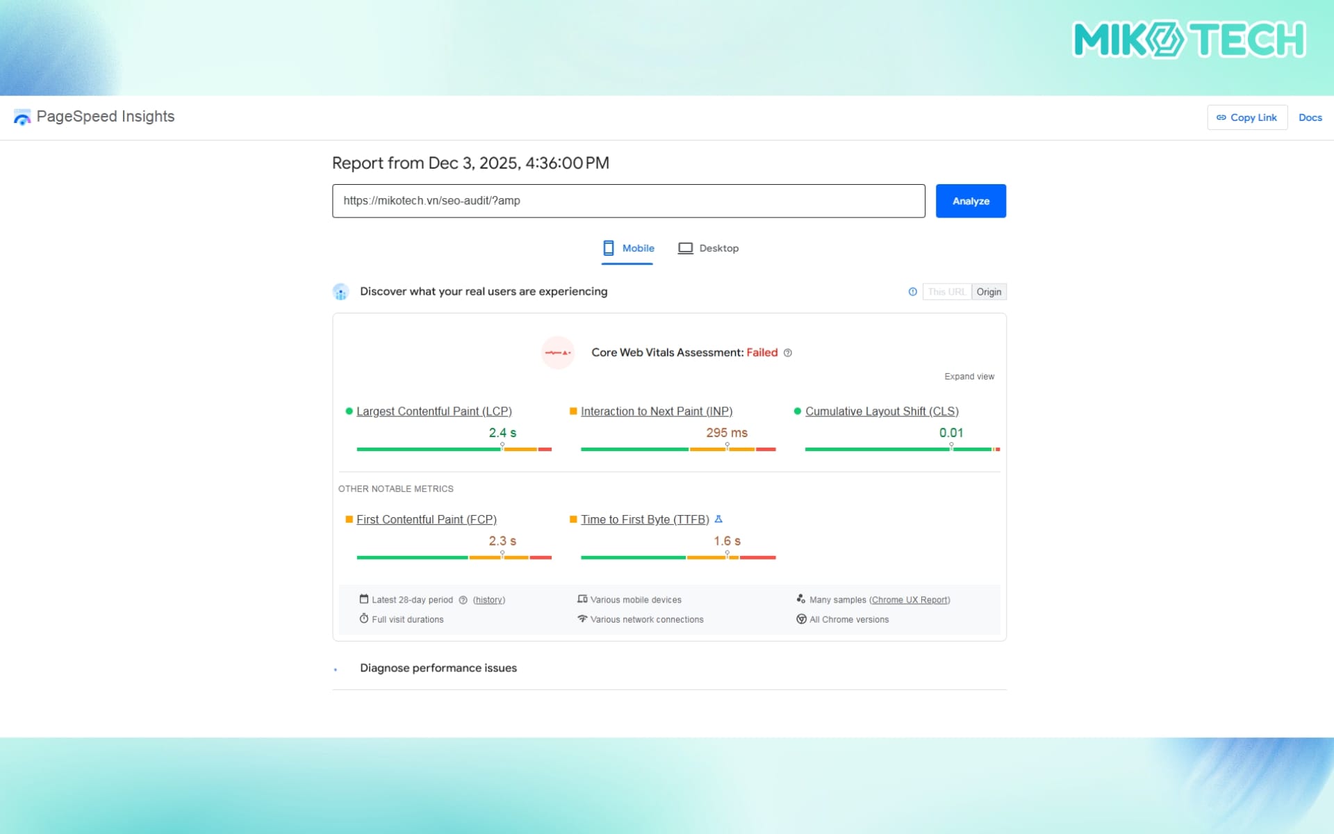 AMP là gì? Hướng dẫn cài đặt và kiểm tra AMP cho website 8 Kiểm tra bằng Google PageSpeed Insights