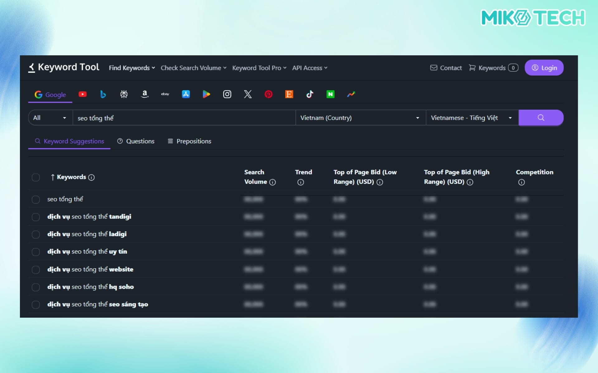 Bước 3: Xem kết quả từ khóa và xuất báo cáo