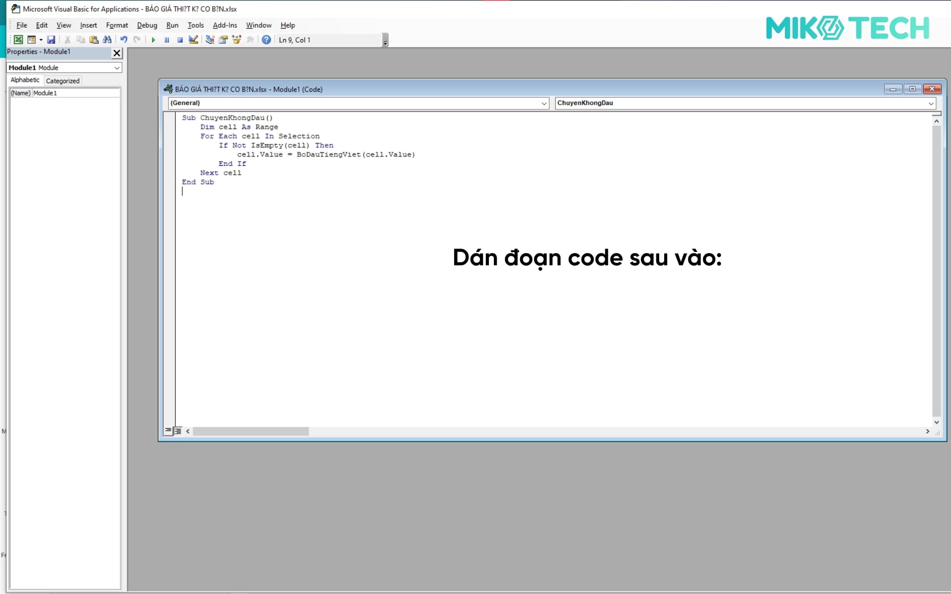 Bước 3: Dán đoạn code sau: