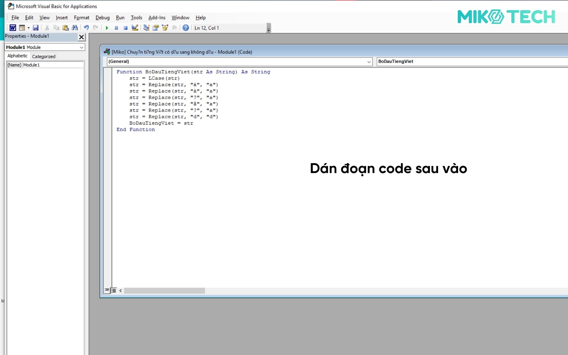 Bước 3: Dán đoạn code sau: