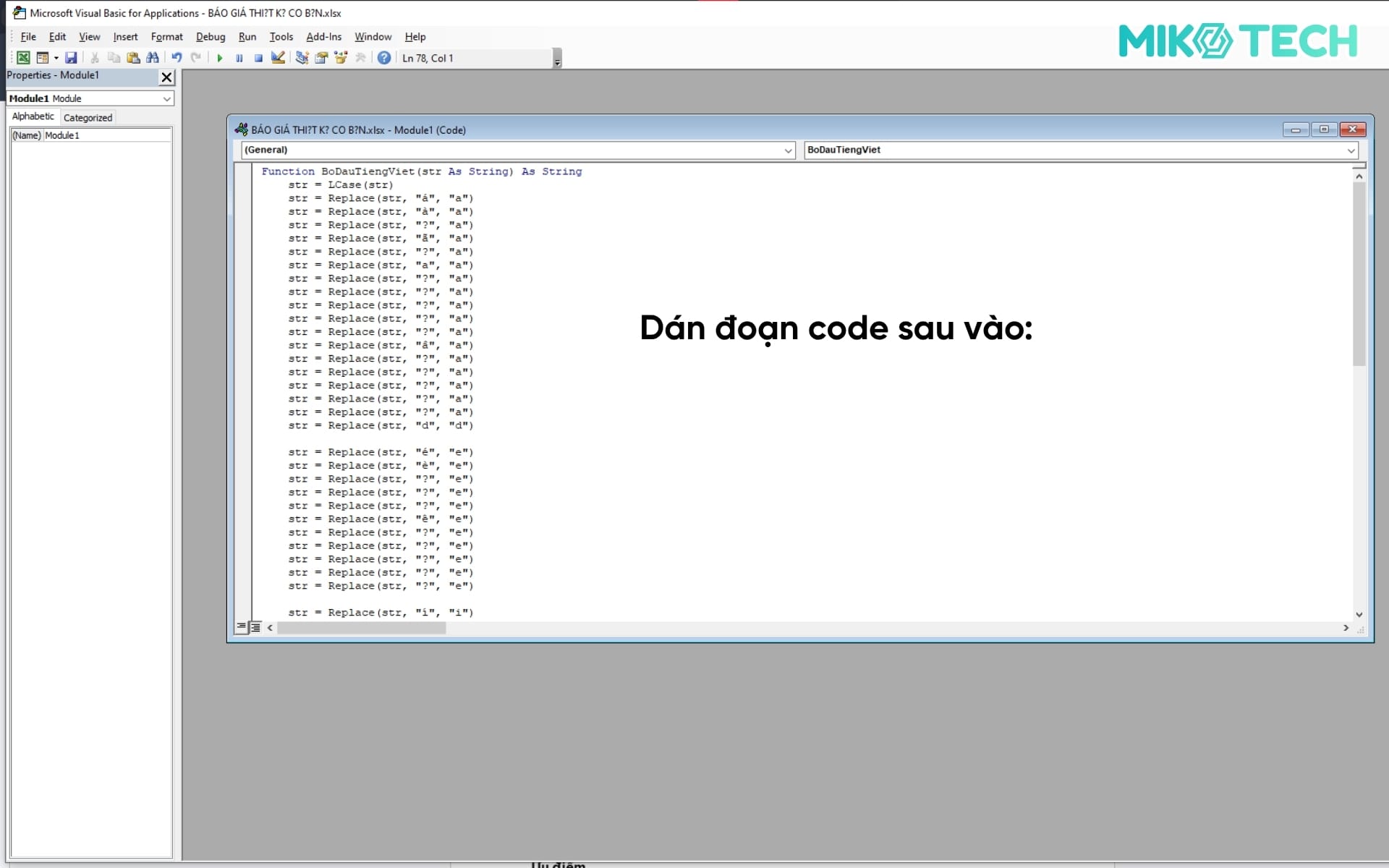 Bước 3: Dán đoạn code sau vào: