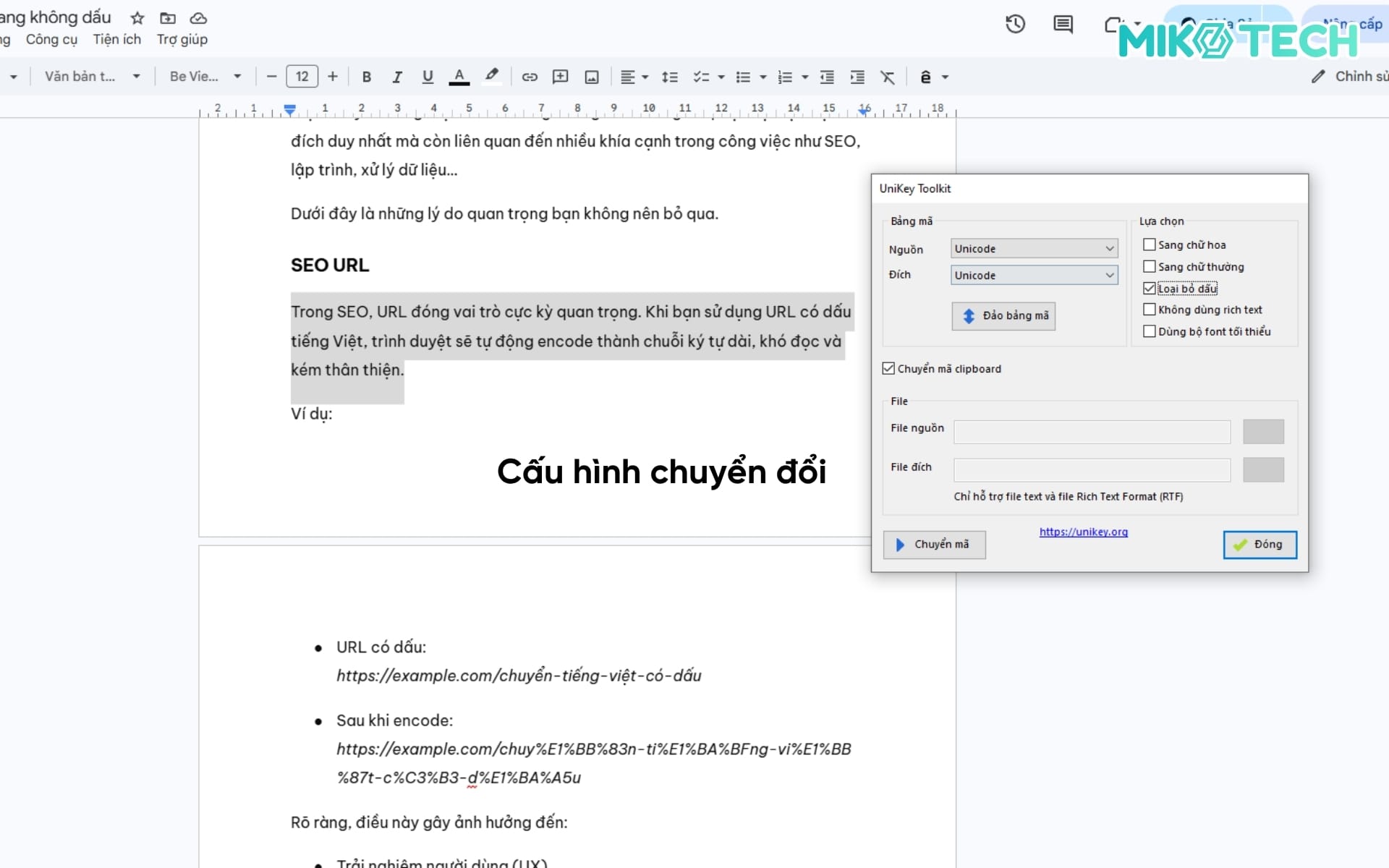 Bước 3: Cấu hình chuyển đổi