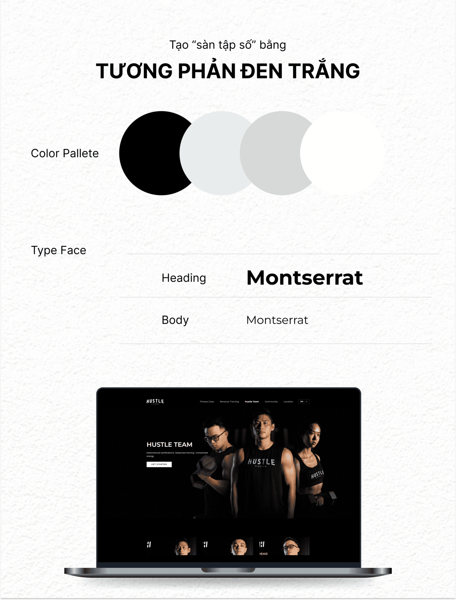 Color pallete website Hustle Việt Nam