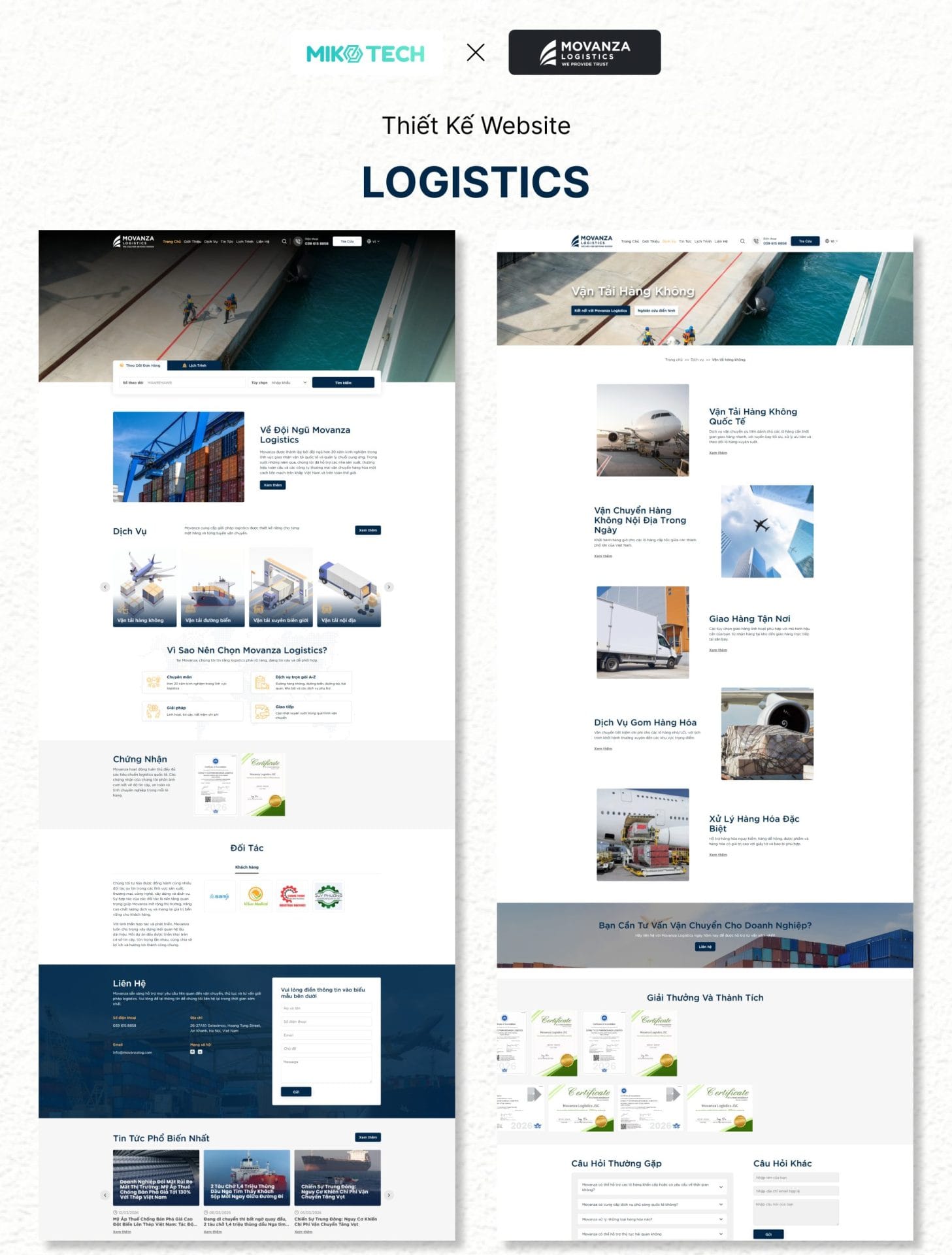 Giao diện website Movanza Logistics